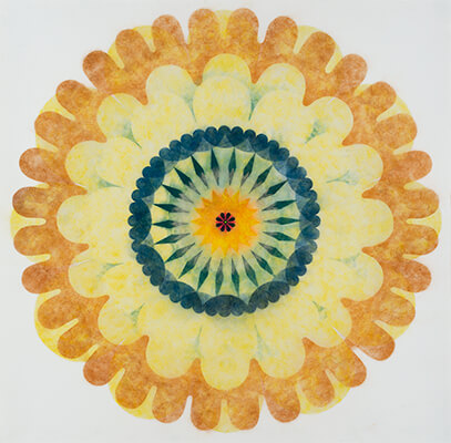 pigment on paper, Popflower by Mary Judge.